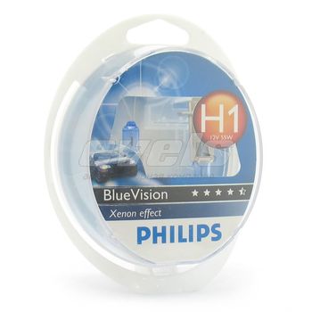 Лампы "PHILIPS" 12v H1 55W (P14,5s) Blue Vision Ultra +W5W (голубой спектр ув. мощ.) (комп.2+2габ.)